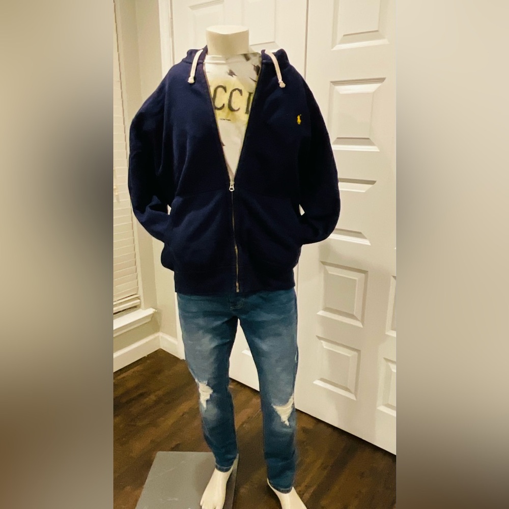 Ralph Lauren Polo Full Zip Up Thermal Fleece Hoodie Navy Blue 2XB